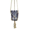 Image de Suspension pot en verre - Avec corde en chanvre - Ø 13 x 16 cm - Gris foncé