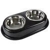 Image de Double bols en inox avec support en métal antidérapant - Noir - D14/9 x L 21 x l 14 cm