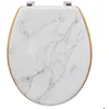 Image de Abattant WC - Assise Bois et Couvercle à Motifs - Tendance - Marbre Blanc