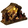 Image de Crèche de Noël LED 20×13 cm en résine et bois   5 micro-LED beige sans fil