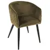 Image de Chaise fauteuil de table en velours vert kaki et pieds en métal noir - atmosphera