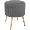Image de Tabouret Solaro Velours Plissé Gris - Atmosphera