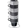 Image de Lot de 6 mugs avec rack - 26 cL - Ethnik -Noir et blanc