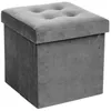 Image de Pouf pliant Lysandre velours gris souris - Atmosphera Créateur dintérieur
