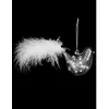 Image de Suspension pour sapin en verre oiseau et plumes blanches 7 cm