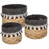 Image de Set De 3 Paniers "pompon" - Roseau - Noir & Blanc - Atmosphera