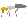 Image de Lot de 3 tables basses - Bois MDF - Gris et jaune - Style contemporain - Sur pieds - L60 x P60 x H45 cm - MILEO