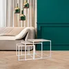 Image de Lot De 3 Tables Gigognes - Home Deco Factory - Carrées - Blanches - Marron Et Blanc