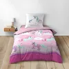 Image de Parure de couette LICORNE - 2 pièces - 140 x 200 cm - 100% coton 42 fils - Rose blanc bleu et violet