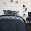 Image de Parure de lit double en coton flanelle imprimé floral - Bleu marine - 240 x 260 cm