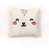 Image de Coussin Déhoussable Carré En Coton Avec Tête De Chat - Blanc- 40 X 40 Cm