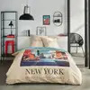 Image de Parure De Lit - Java - 2 Personnes - 240x220 Cm - Coton - Imprimé New York - Beige