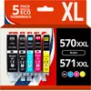 Image de 123consommables - 570 571xl - Pack 5 Cartouche D'encre Compatibles Avec Canon 570 571 Pour Canon Pix