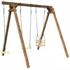Image de Portique en bois carré 3 agrès avec balançoire bébé et corde disque ULYSSE