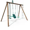 Image de Portique en bois rond 4 agrès balançoire bébé échelle et face à face SUZON