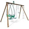 Image de Portique en bois rond 4 agrès avec trapèze échelle et face à face JULIETTE