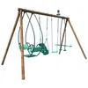 Image de Portique en bois rond 4 agrès avec balançoire bébé et face à face SUZANNE