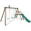 Image de Portique en bois rond 3 agrès avec face à face et toboggan bas FIGUE