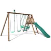 Image de Portique en bois rond 3 agrès avec face à face et toboggan NARCISSE