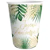Image de Gobelets en carton jetables - STC - Lot de 6 - Imprimé Joyeux Anniversaire - Motif feuilles exotiques - Thème tropical