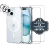 Image de Coque antichoc magsafe compatible iPhone 15 Transparente + 2 protections écran et 2 protections objectif caméra - EVETANE