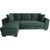 Image de Canapé dangle convertible HAMILTON 4 places - Tissu velours vert - L 245 x P 140 x H 86 - Coffre de rangement