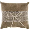 Image de Coussin pour alliances - SANTEX - rustique - 12 x 12 cm - Toile de jute - Dentelle blanche