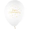 Image de 8 ballons en latex joyeux anniversaire blanc et doré métallisé 23 cm de baudruche