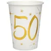 Image de Sachet de 10 Gobelets métallisés (blanc/Or) 50 ans