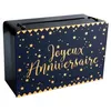 Image de Tirelire - JOUR DE FETE - Joyeux Anniversaire - Bleu marine métallisé - Forme valise rectangulaire - Accents dorés