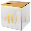 Image de Urne tirelire anniversaire en carton - 10 - Modèle 40 ans - Blanc - Or métallisé - 20x20x20 cm - Livrée à plat