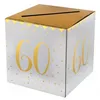 Image de tirelire anniversaire - 10 - Anniversaire 60 ans - Carton blanc et or - Dimensions 20x20x20 cm - Fente 18 cm