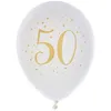 Image de Ballons gonflables - Joyeux Anniversaire - 50 ans - Blanc/or - 23 cm - 100% latex biodégradable