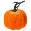 Image de Décoration Citrouille 17 cm - Velours Orange - Halloween