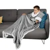 Image de Couverture polaire plaid intégral avec manches et poche - 120 x 160 cm - Sherpa et flanelle - Enfant - Gris - Vivezen