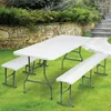 Image de IDMARKET Table pliante dappoint portable 180 CM et 2 bancs pliables pour camping ou réception