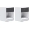 Image de Lot De 2 Tables De Chevet Olga 1 Tiroir Avec Niche Bois Blanc Et Tiroir Gris