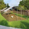 Image de IDMARKET Enclos poulailler 24 m² parc grillagé 8x3 M acier galvanisé