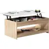 Image de Table basse plateau relevable rectangulaire soa bois imitation hêtre plateau blanc