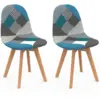 Image de Lot De 2 Chaises Scandinaves Sara Motifs Patchworks Bleus