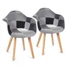Image de Lot De 2 Chaises De Salle À Manger Scandinaves, Fauteuils De Table Sara Motifs Patchworks Noirs, Gris Et Blancs
