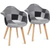 Image de Lot de 2 chaises de salle à manger scandinaves, fauteuils de table sara motifs patchworks noirs, gris et blancs