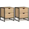 Image de Lot De 2 Tables De Chevet Detroit 2 Tiroirs Bois Et Métal Noir Design Industriel