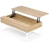 Image de Table Basse Plateau Relevable Rectangulaire Detroit Bois Et Métal Blanc Design Industriel