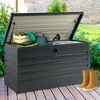 Image de IDMARKET Coffre de rangement métal verrouillable gris anthracite pour jardin 350L 120x625x63 cm