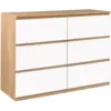 Image de Commode 6 Tiroirs Tomi 110 Cm Bois Façon Hêtre Et Blanc
