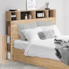 Image de IDMARKET Tête de lit sur pied CLEO 165 cm avec rangements fermés et niches façon hêtre et noir