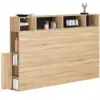 Image de Tête de lit sur pied cleo 165 cm avec rangements fermés et niches façon hêtre et noir
