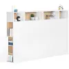 Image de Tête De Lit Sur Pied Cleo 165 Cm Avec Rangements Fermés Et Niches Blanc Et Façon Hêtre