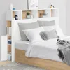 Image de IDMARKET Tête de lit sur pied CLEO 165 cm avec rangements fermés et niches blanc et façon hêtre